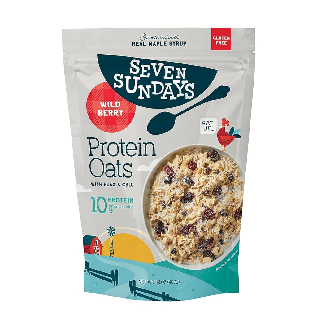 Seven-Sundays Protein Oat with Flax & Chia Seeds, Wildberry flavor, Gluten Free, 10g Protein per serving, 32 Oz Bag(907g)