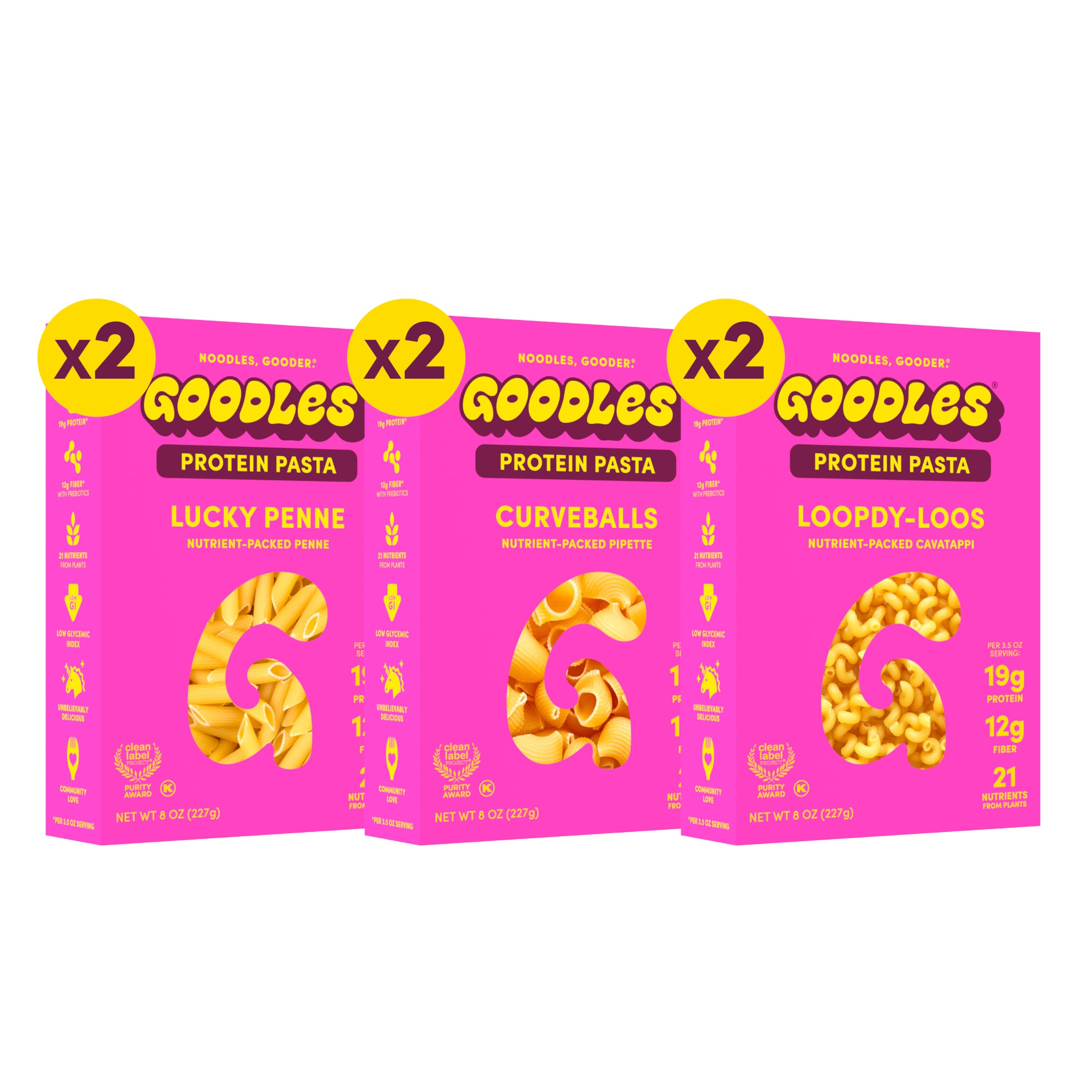 GOODLES Pasta Variety Pack 12 Pack, 8oz - 10g Protein, 7g Fiber with Prebiotics, 21 Plant-Based Nutrients | Kosher | Clean Label Certified