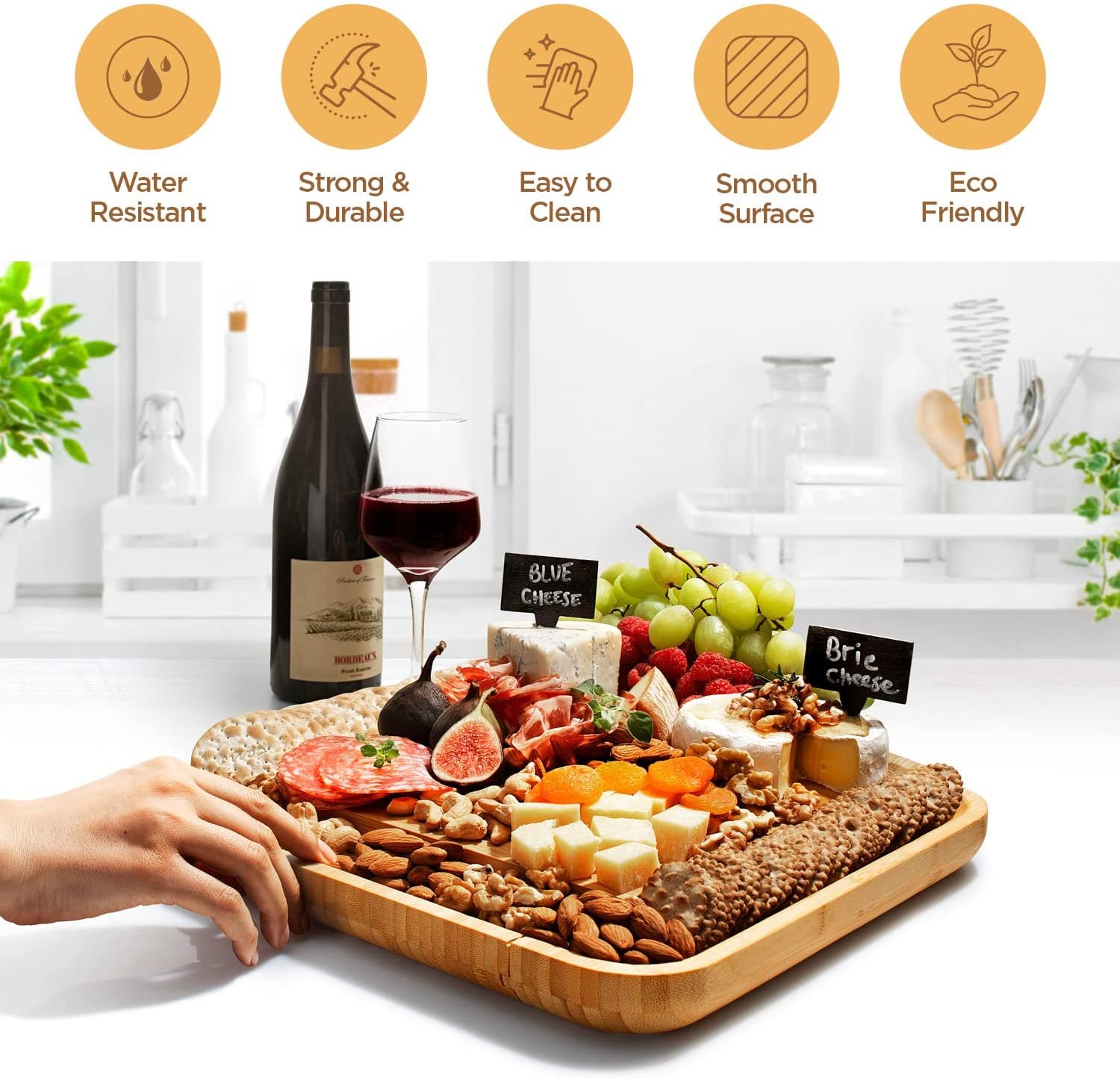 Bamboo Cheese Board Set - Large Charcuterie Boards & Cheese Board with Knife Set - Kitchen Wine Meat Cheese Platter - Image 2
