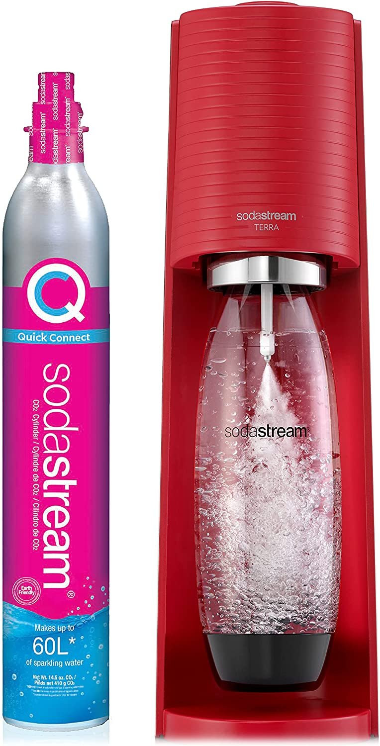 Terra Sparkling Water Maker (Red) with CO2 and DWS Bottle