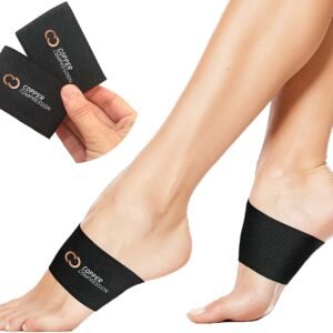 Copper Arch Support - 2 Plantar Fasciitis Braces/Sleeves. Foot Care, Heel Spurs, Feet Pain Relief, Flat & Fallen Arches, High Arch, Flat Feet. (1 Pair Black - One Size Fits All),2 Count (Pack of 1)