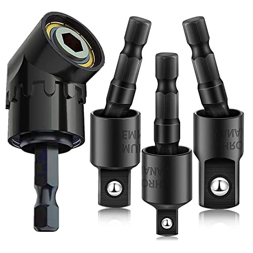 CIGOTU Right Angle Drill Adaptor,4-in-1 Impact Drill Bit Extension,360° Rotatable 1/4 3/8 1/2\" Impact Grade Socket Adapter Set,105 Degree Angle Screwdriver Drill Bit for Household Workplace Industry
